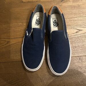 Vans Men's Dark Blue and Brown Slip-On Loafers